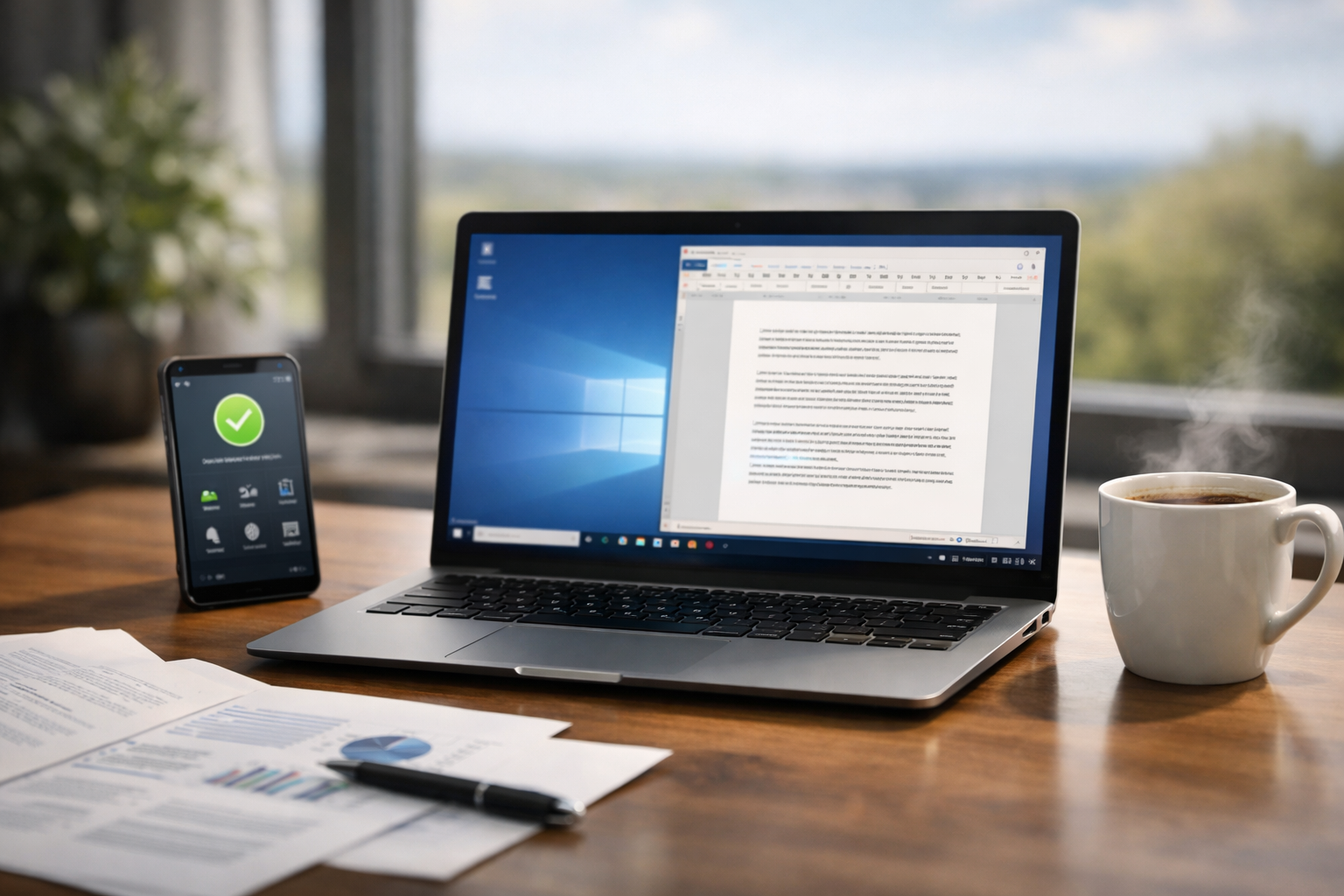pachet licente — workstation cu Windows, Office și protecție antivirus afișată