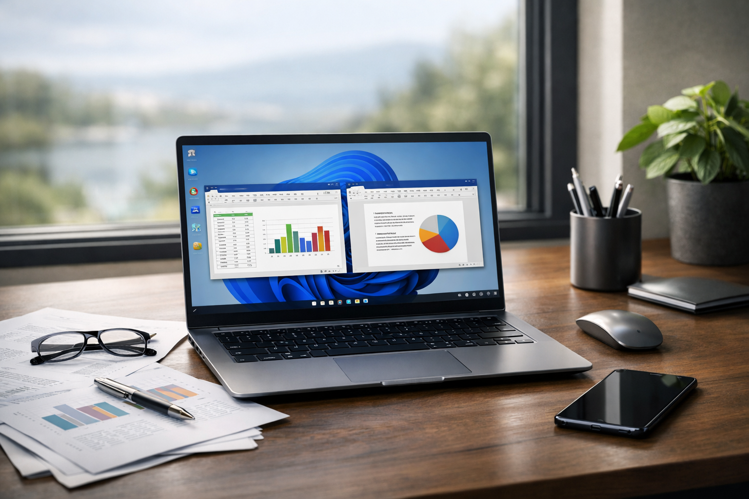 Pachet licente Windows Office pe birou cu laptop si documente pentru instalare si configurare